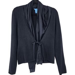 White + Warren Womens Black Open Draped Cardigan With Tie Front Size Small